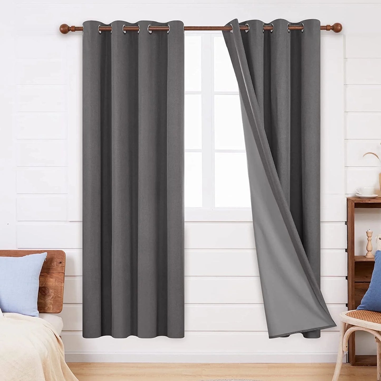 Total Blackout Curtains 2 Panels, Grommet Curtains Total Light Blocking Curtain, Soundproof Curtains for Bedroom (Khaki, 42W X 95L Inch)