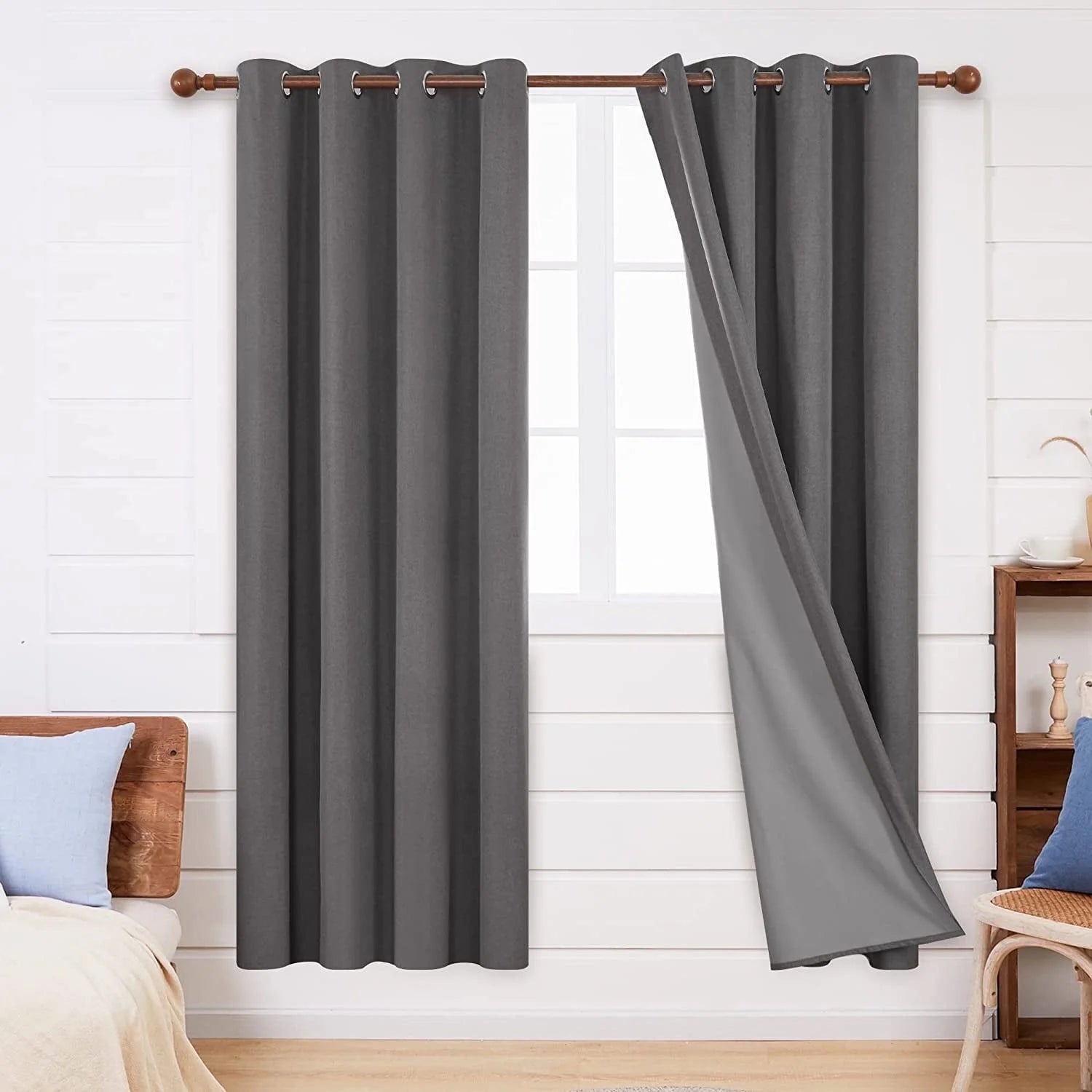 Total Blackout Curtains 2 Panels, Grommet Curtains Total Light Blocking Curtain, Soundproof Curtains for Bedroom (Khaki, 42W X 95L Inch)