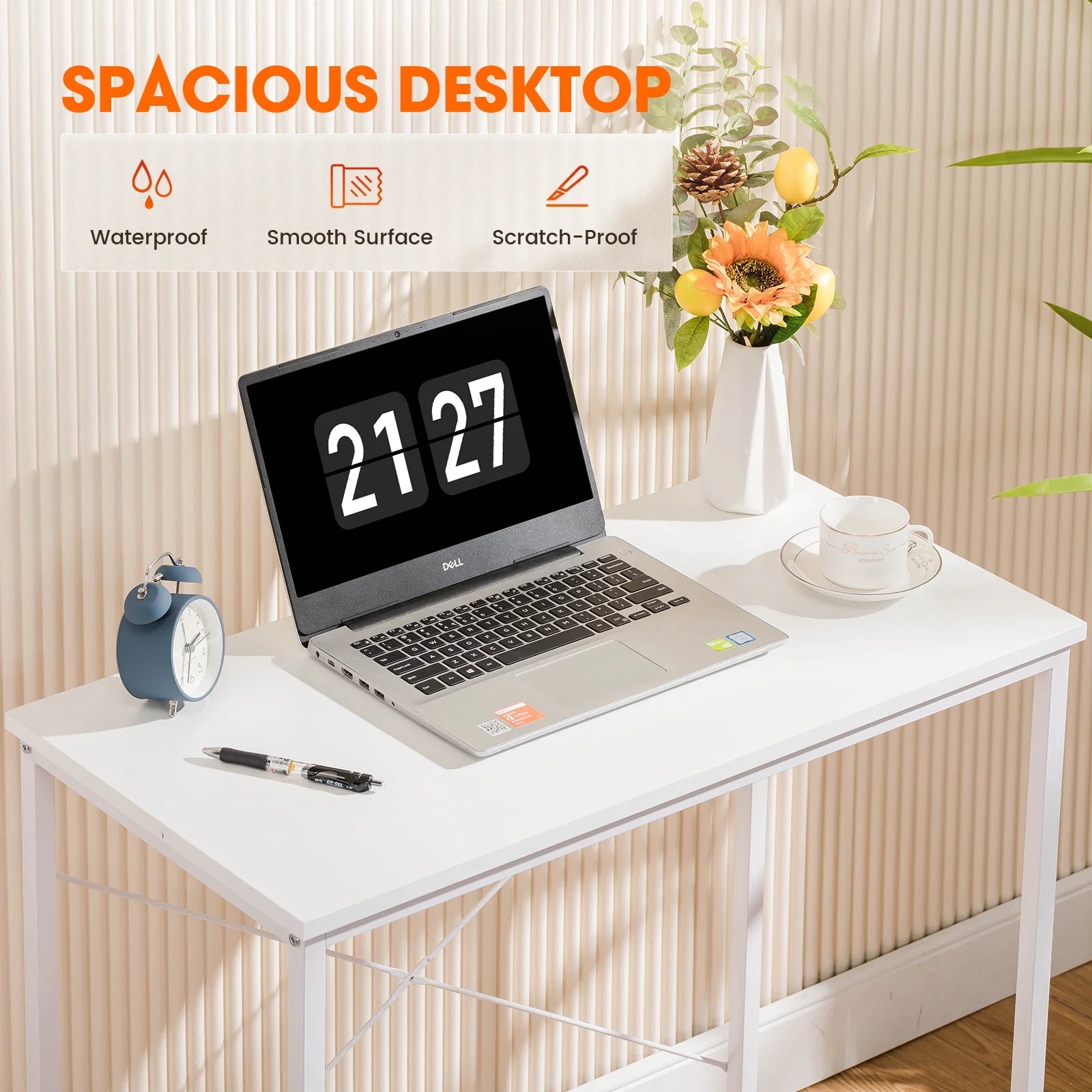 Small Computer Desk 32 Inch Writing Desk Metal Frame Modern Simple Style for Home Office Study,White