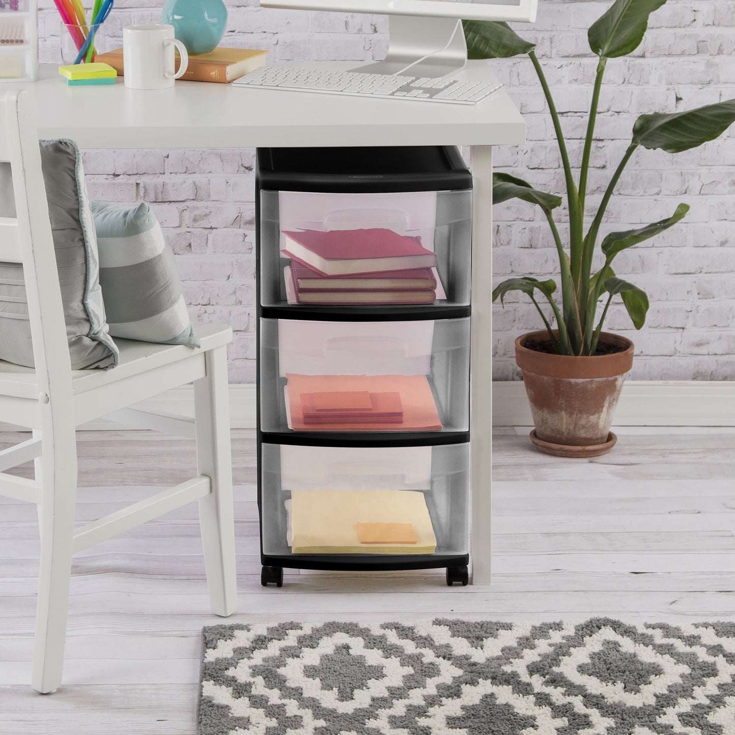 Storage Drawer, 3 Drawer Slim Plastic Storage Cart with Clear Pull Out Drawers, Black