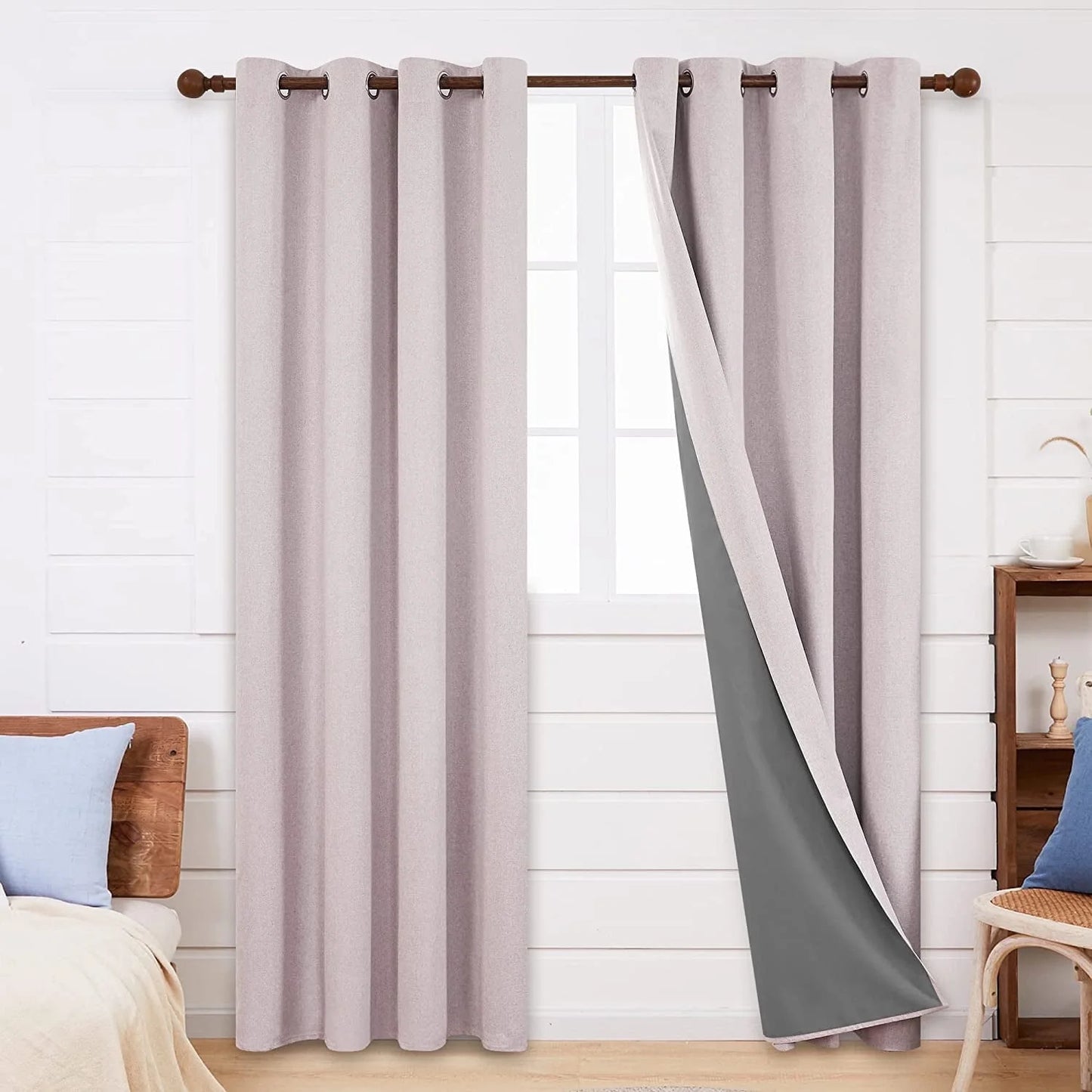 Total Blackout Curtains 2 Panels, Grommet Curtains Total Light Blocking Curtain, Soundproof Curtains for Bedroom (Khaki, 42W X 95L Inch)