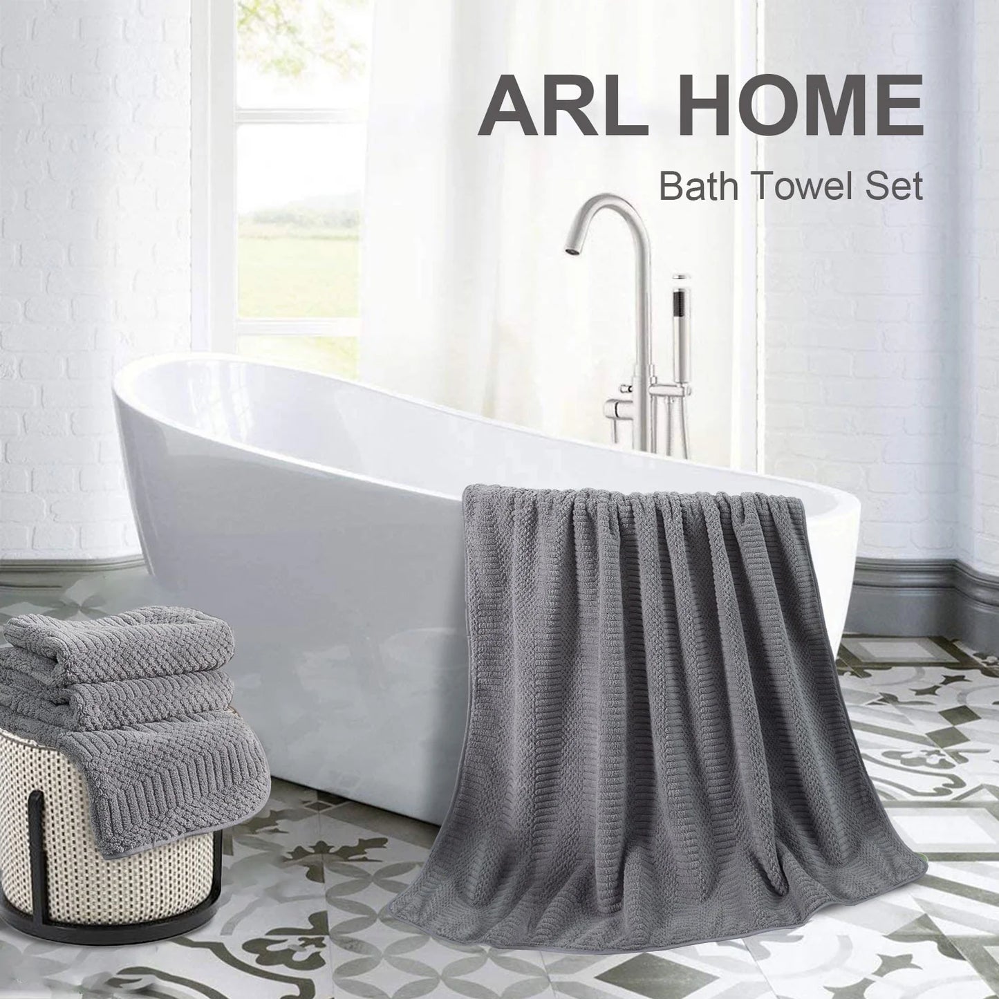 Bathroom Towel Set Dark Gray 4-Piece 700GSM Ultra Microfiber Bath Towel Set for Adult, Child and Senior