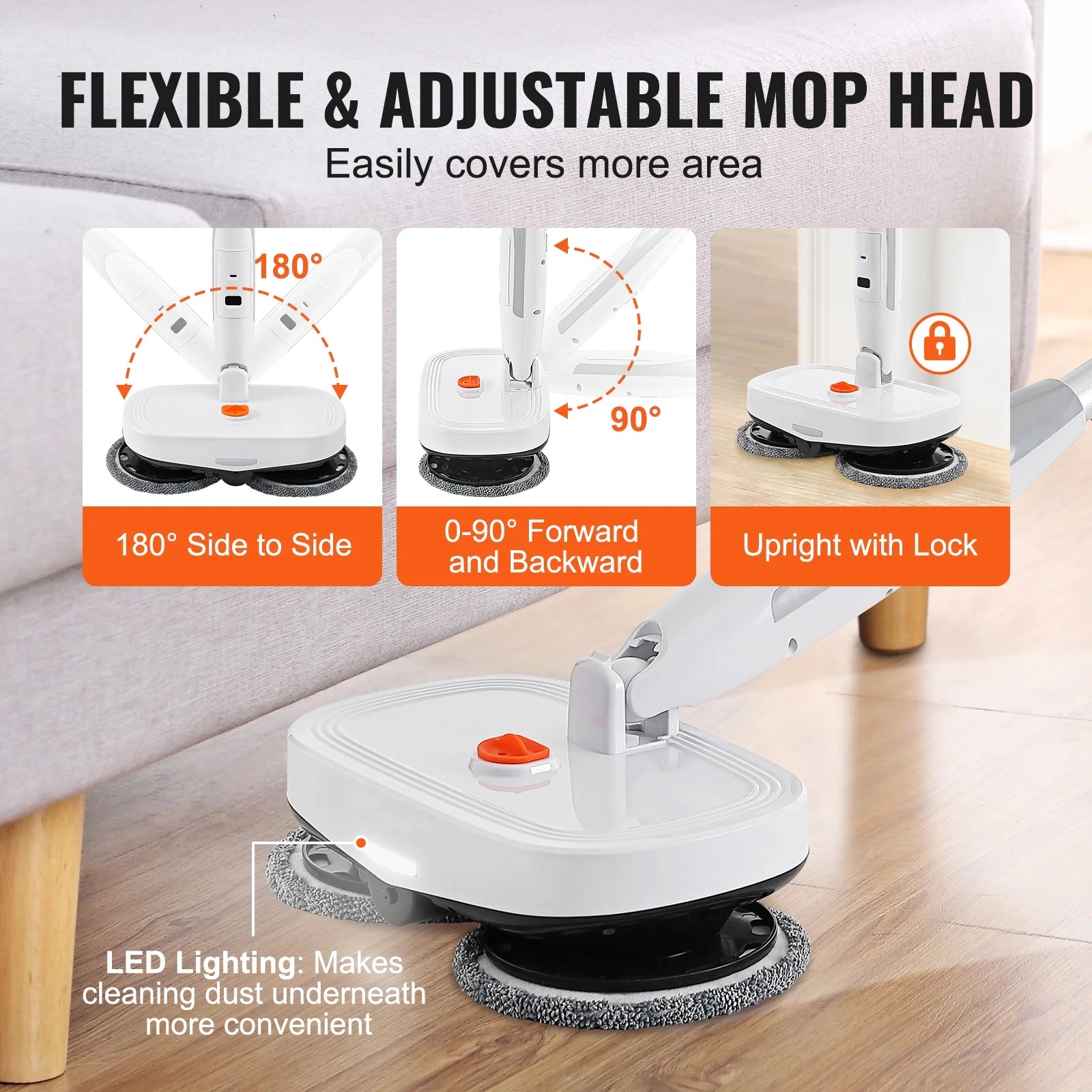 Cordless Electric Mop Electric Spin Mop with LED Headlight and Water Spray