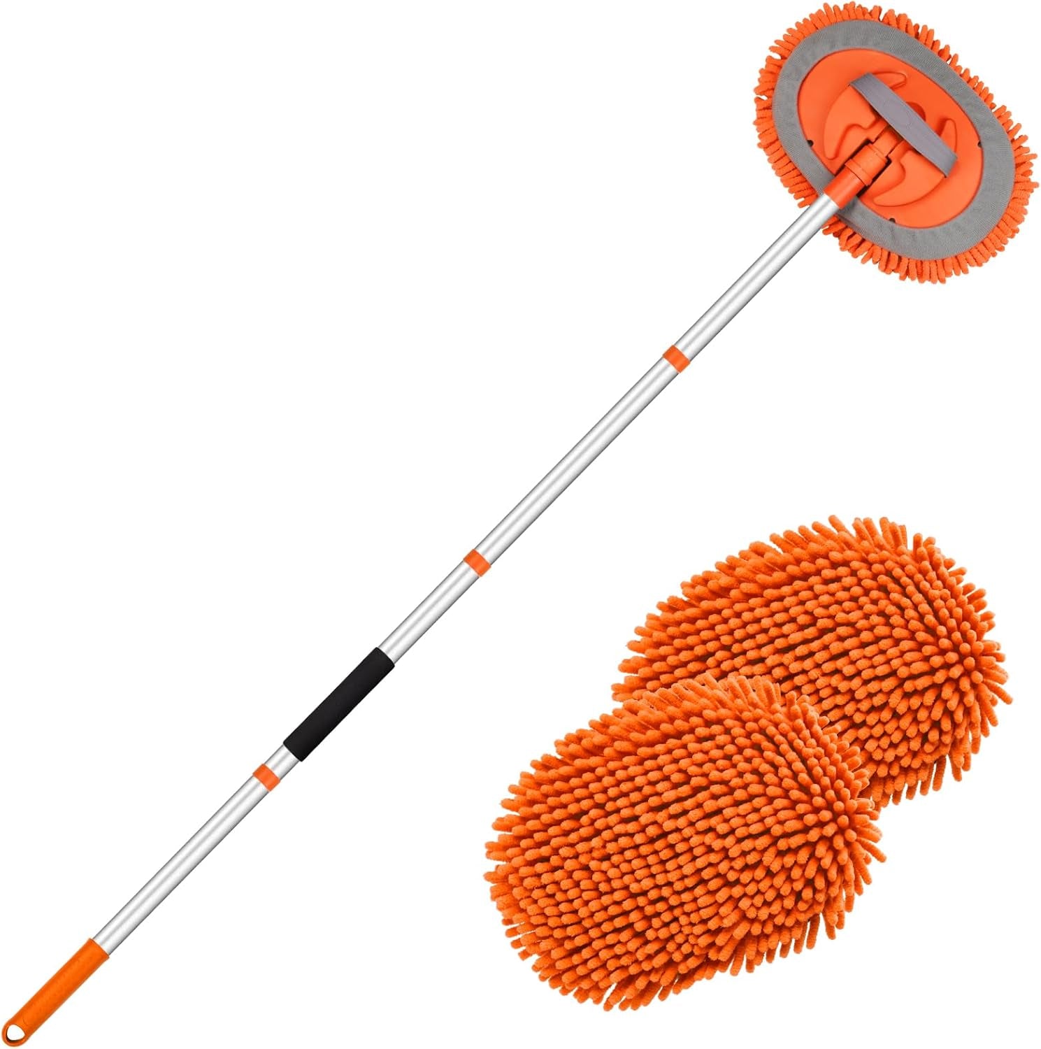 62" Car Wash Brush Kit Mitt Mop Sponge with Long Handle Chenille Microfiber Car Cleaning Brush Kit Supplies Car Washing Mop Kit Car Care Kit of Scratch-Free Replacement Head for Car RV Truck