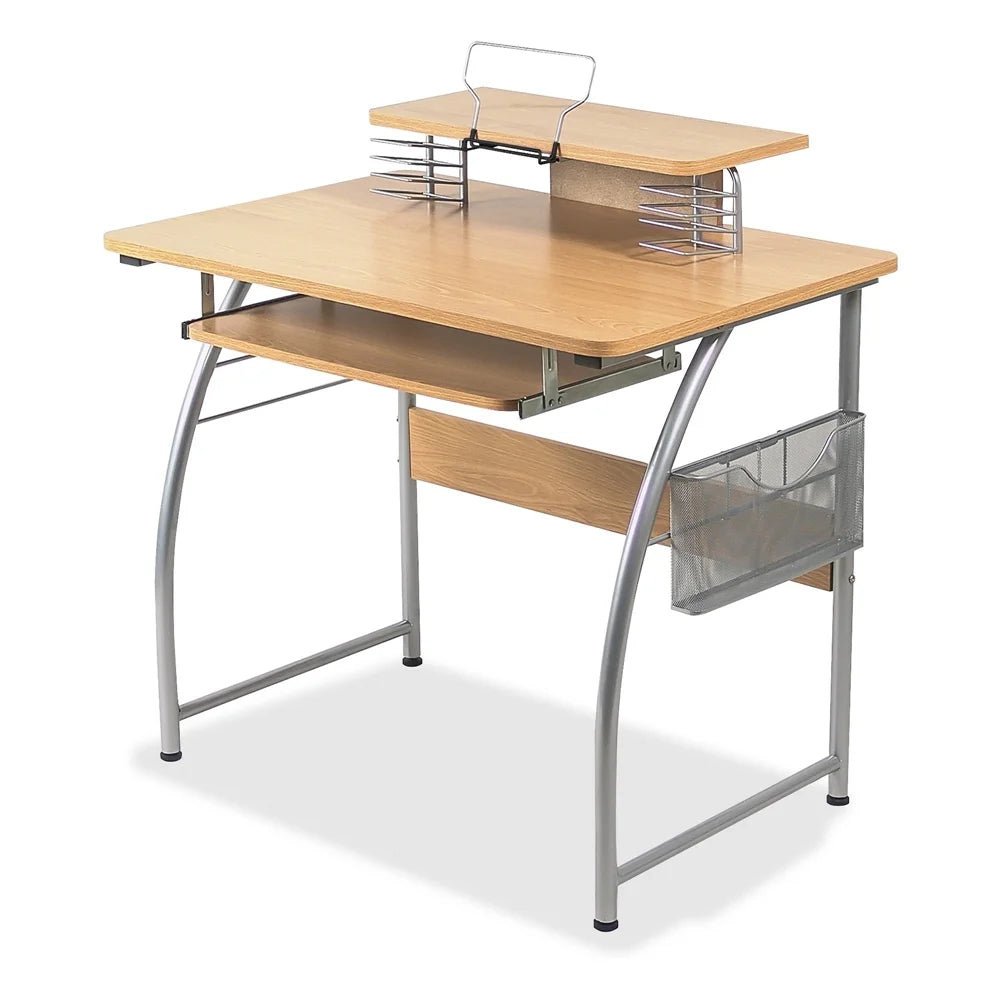 Computer Desk with Upper Shelf - Laminated Rectangle Top - 23.60" Table Top Width X 35.40" Table Top Depth - 35.20" Heightassembly Required - Maple - Metal - 1 Each