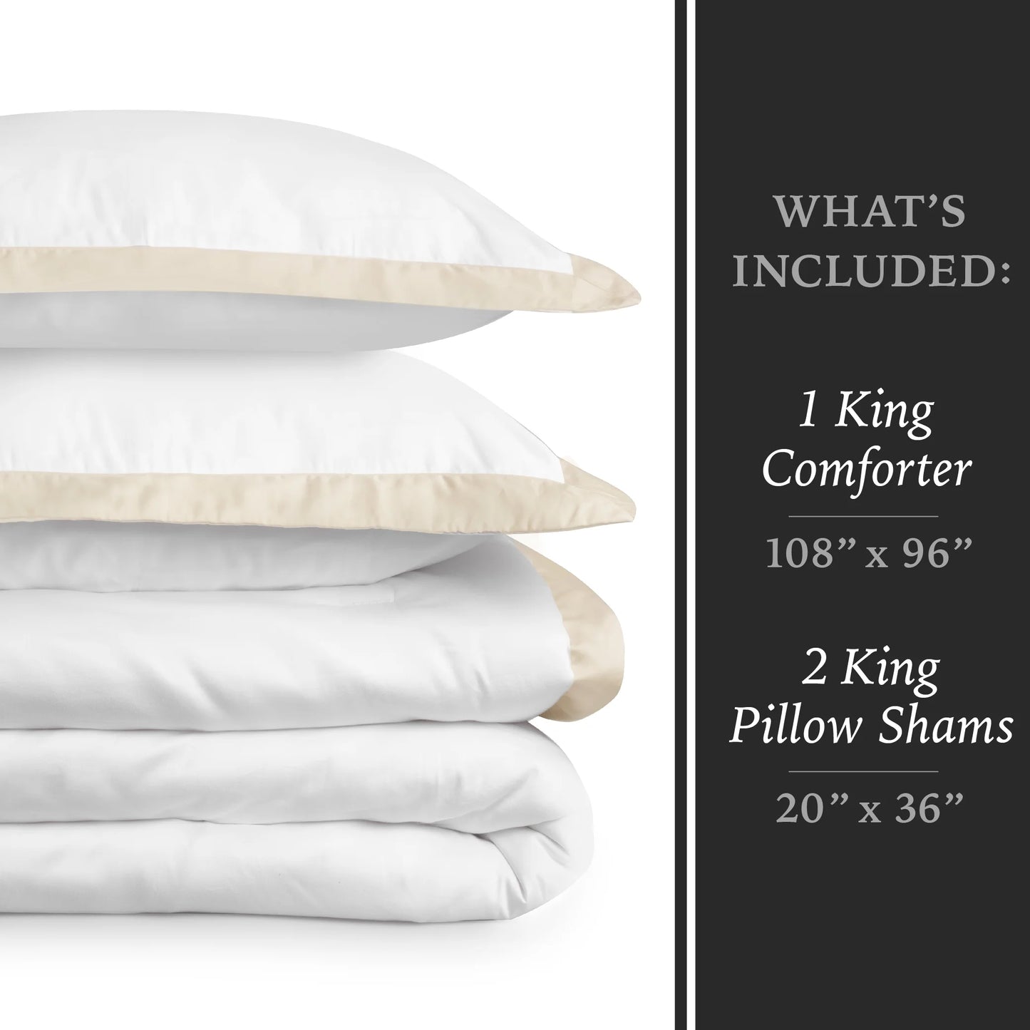 3-Piece Beige/White Egyptian Cotton-Rich Blend Luxury Comforter Set, King