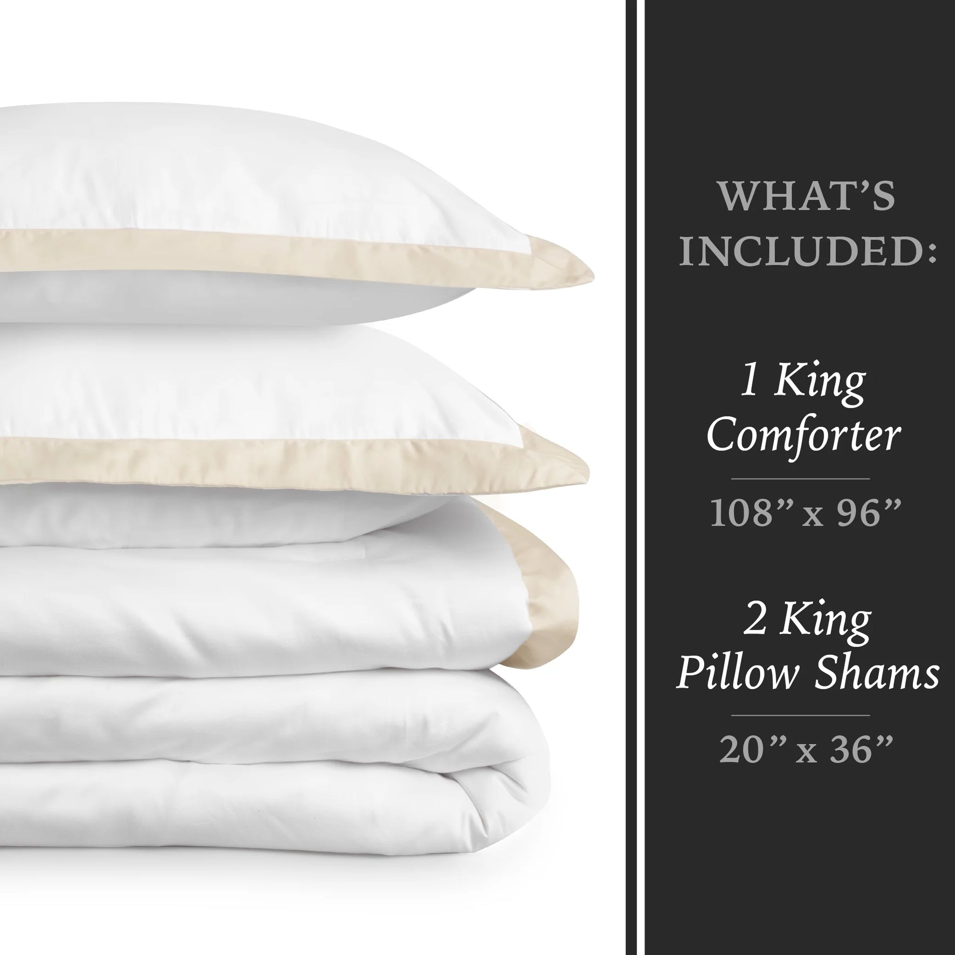 3-Piece Beige/White Egyptian Cotton-Rich Blend Luxury Comforter Set, King