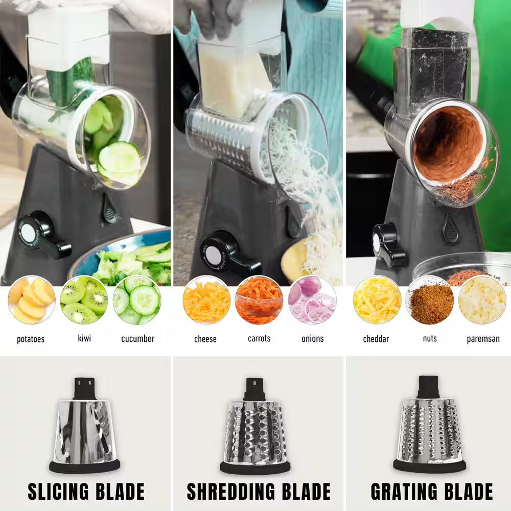Signature Series Multi Slicer Pro 3 In. 1 Spinning Rotating Mandoliner and Countertop Food Slicer Grater