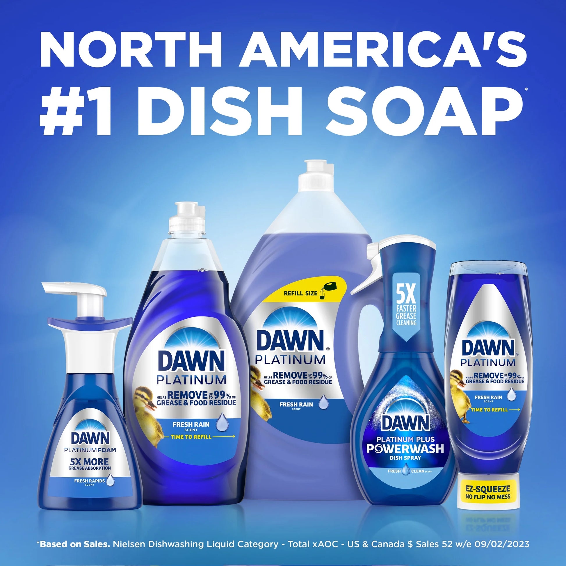 Platinum Ez-Squeeze Dish Soap Liquid, Dishwashing Liquid, Grease Removal, Fresh Rain, 12.2Oz