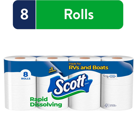 Rapid-Dissolving Toilet Paper for Rvs & Boats, 8 Double Rolls
