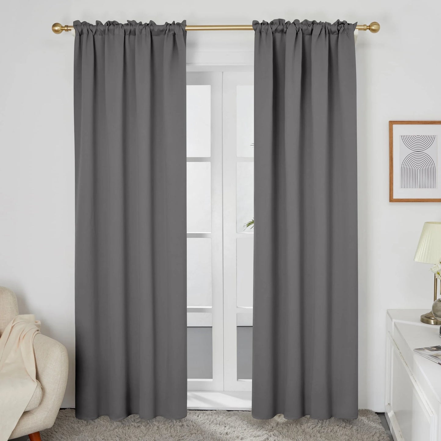 Blackout Curtains Rod Pocket Solid Thermal Insulated Curtains & Drapes for Bedroom 2 Panels, 42 X 63 Inch , Black