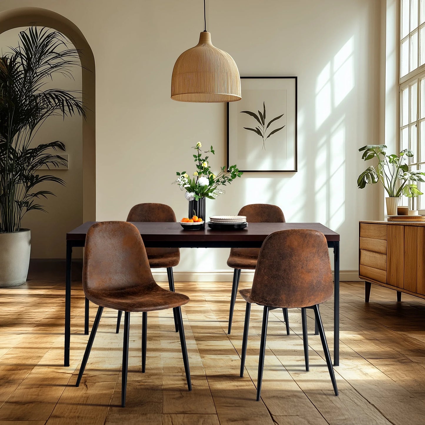 Set of 4 Upholstered Suede Dining Chairs for Family Dining Room or Restaurant