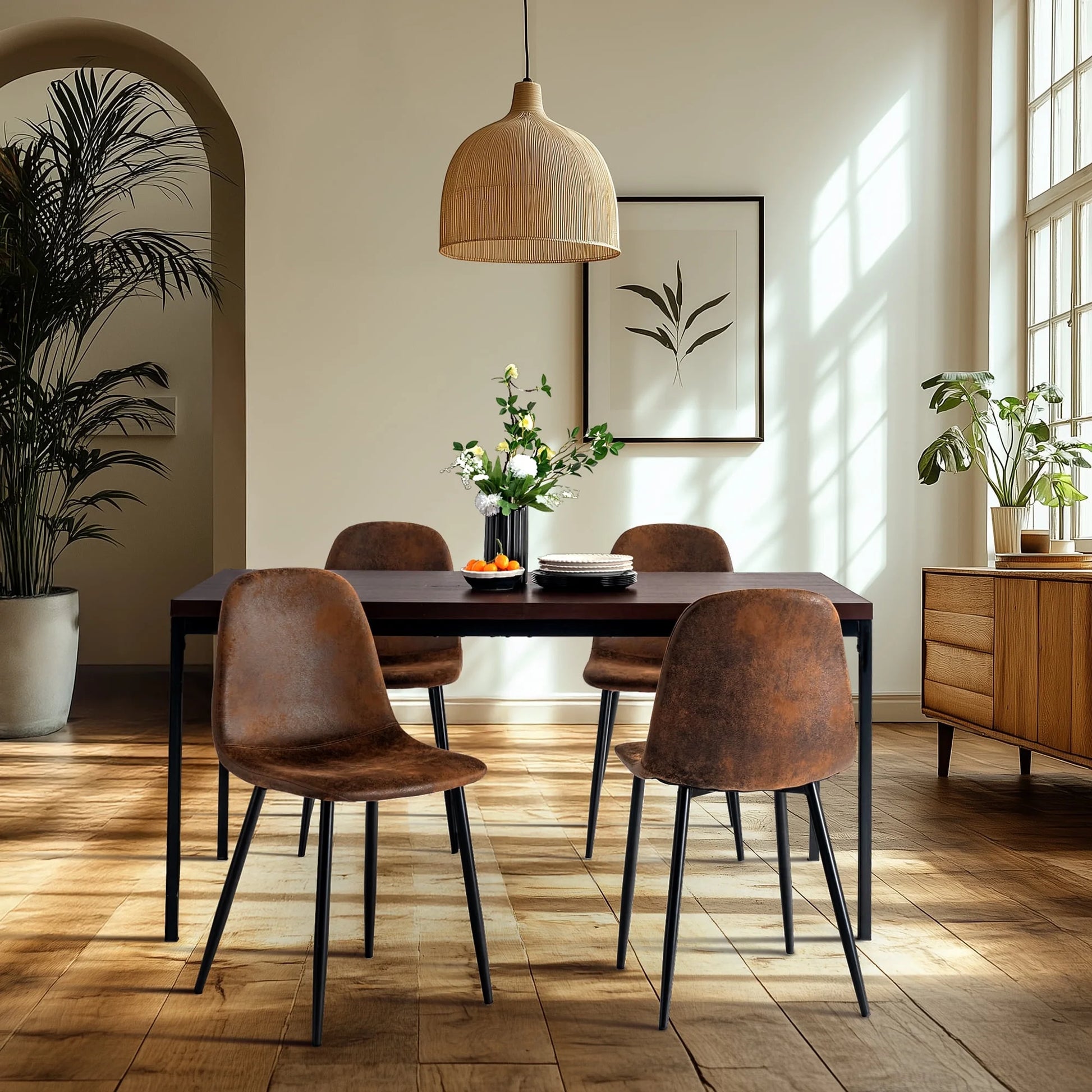 Set of 4 Upholstered Suede Dining Chairs for Family Dining Room or Restaurant