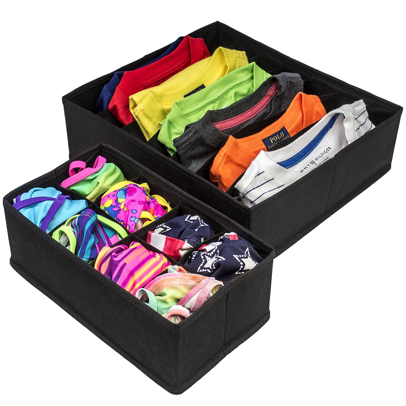 Set of 4 Foldable Drawer Dividers, Storage Boxes, Closet Organizers, under Bed Organizer, for Clothing, Shoes, Underwear, Bra, Socks and Ties (Black)