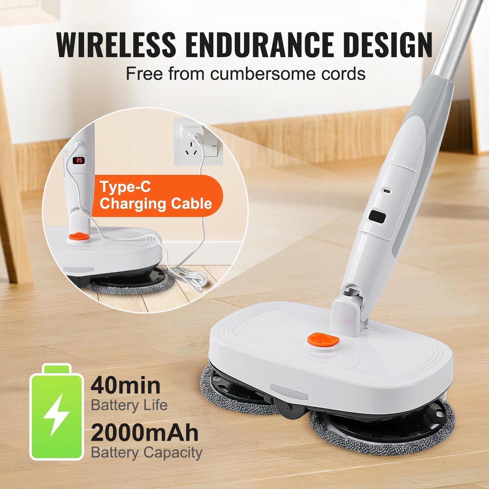 Cordless Electric Mop Electric Spin Mop with LED Headlight and Water Spray