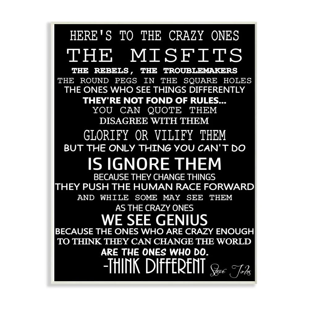 Crazy Ones Inspirational Quote Word Black and White Design Wall Plaque Art by Daniel Sproul