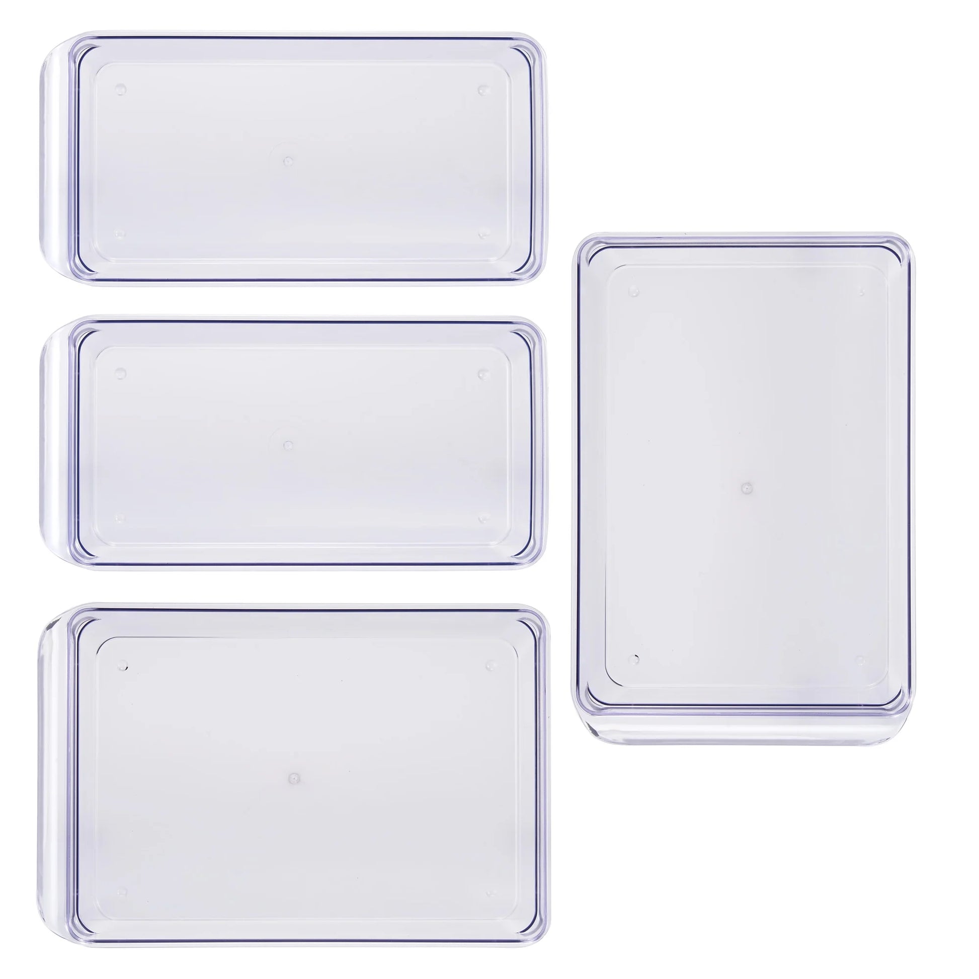 Clear Plastic Fridge Organization Bin 4-Pack Set, Various Sizes