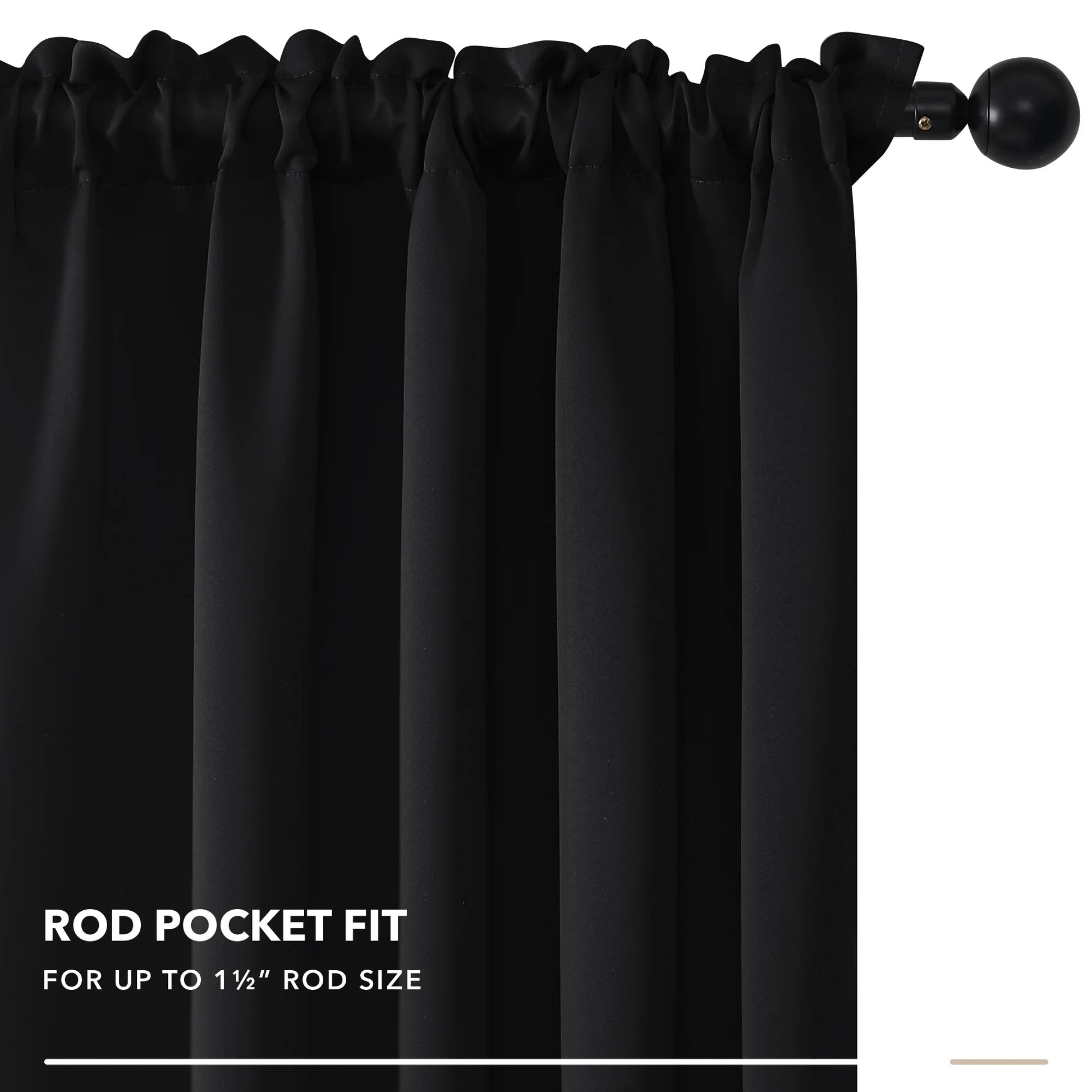 Blackout Curtains Rod Pocket Solid Thermal Insulated Curtains & Drapes for Bedroom 2 Panels, 42 X 63 Inch , Black
