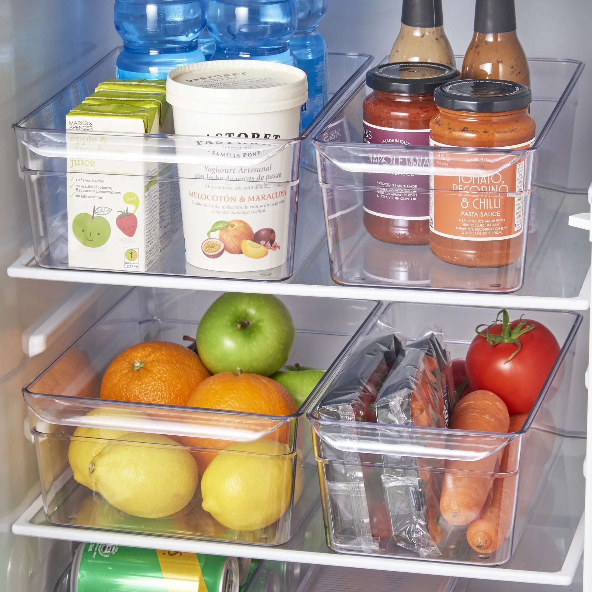 Clear Plastic Fridge Organization Bin 4-Pack Set, Various Sizes