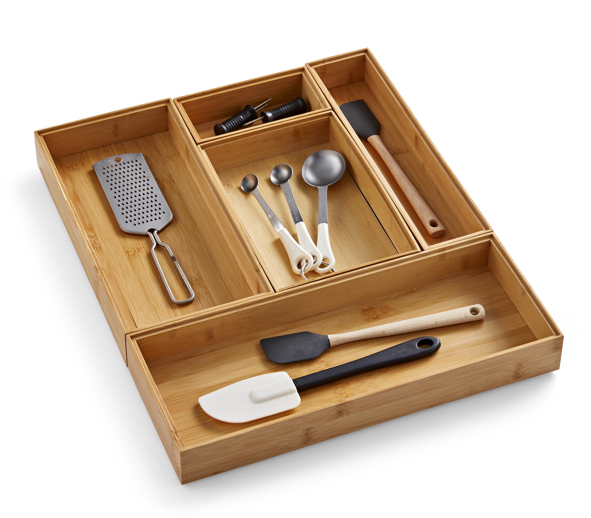(3 Pack)  Bamboo Drawer Organizer 5Pc Set, 17.9Wx 14.96Dx1.97H In, Natural Bamboo Color