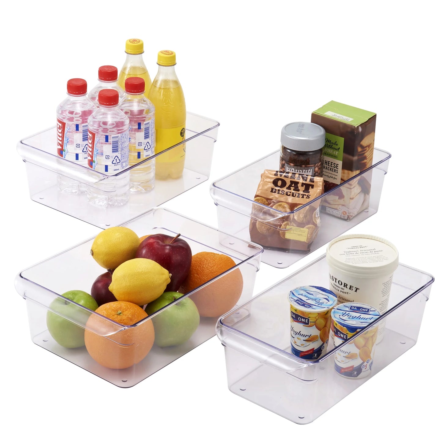 Clear Plastic Fridge Organization Bin 4-Pack Set, Various Sizes