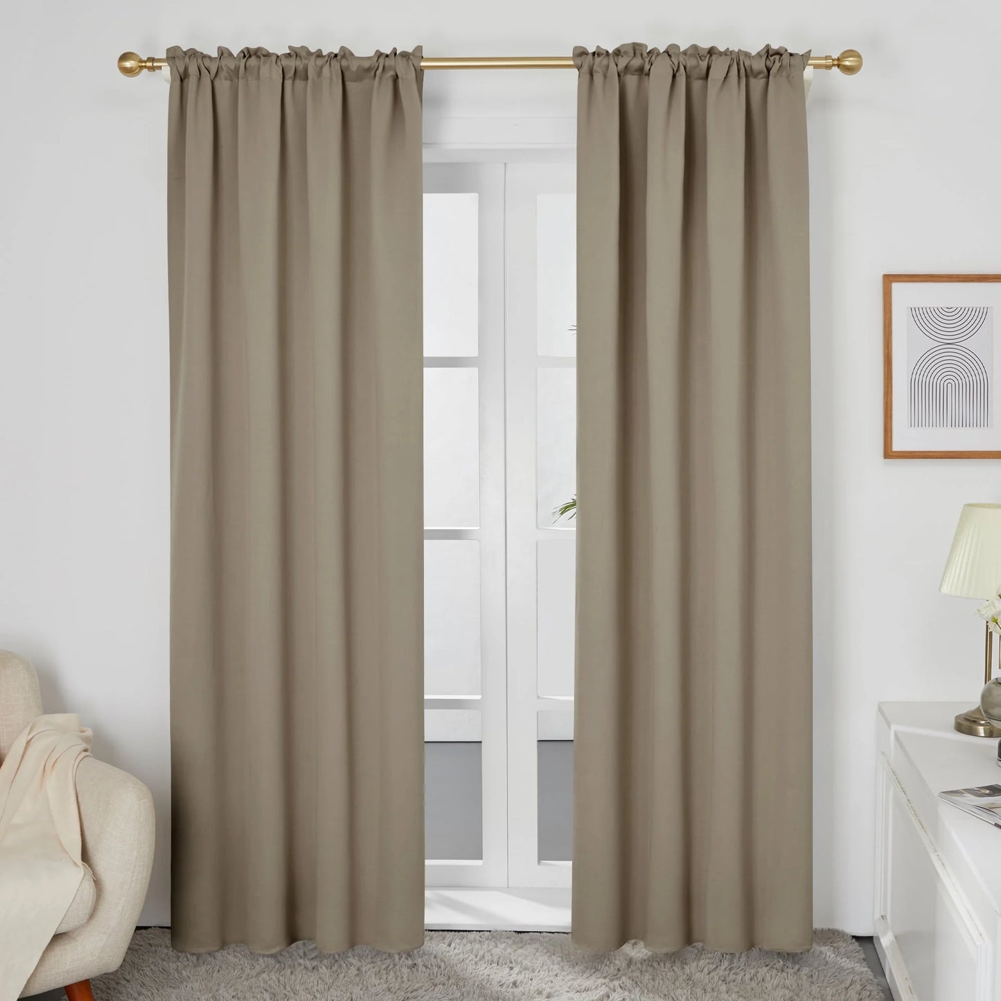 Blackout Curtains Rod Pocket Solid Thermal Insulated Curtains & Drapes for Bedroom 2 Panels, 42 X 63 Inch , Black
