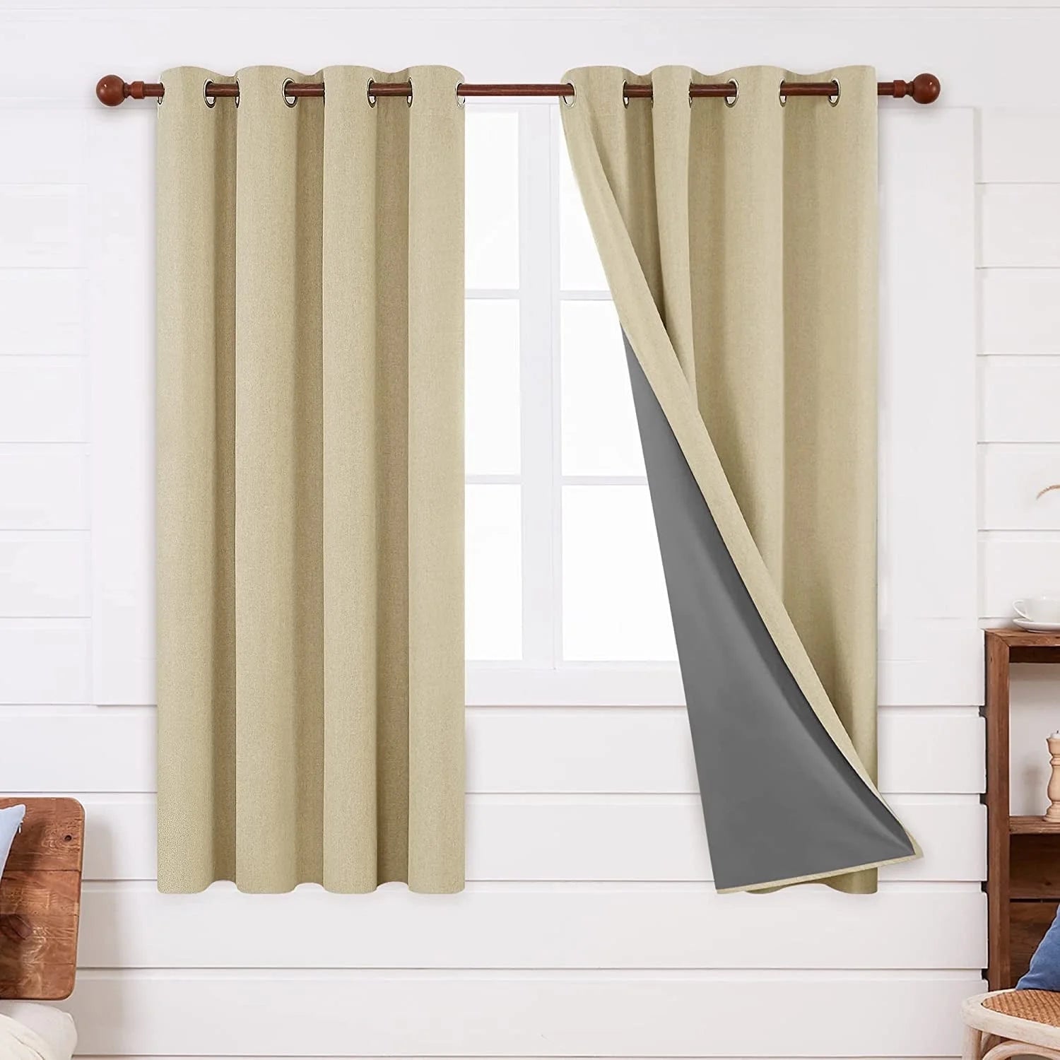 Total Blackout Curtains 2 Panels, Grommet Curtains Total Light Blocking Curtain, Soundproof Curtains for Bedroom (Khaki, 42W X 95L Inch)