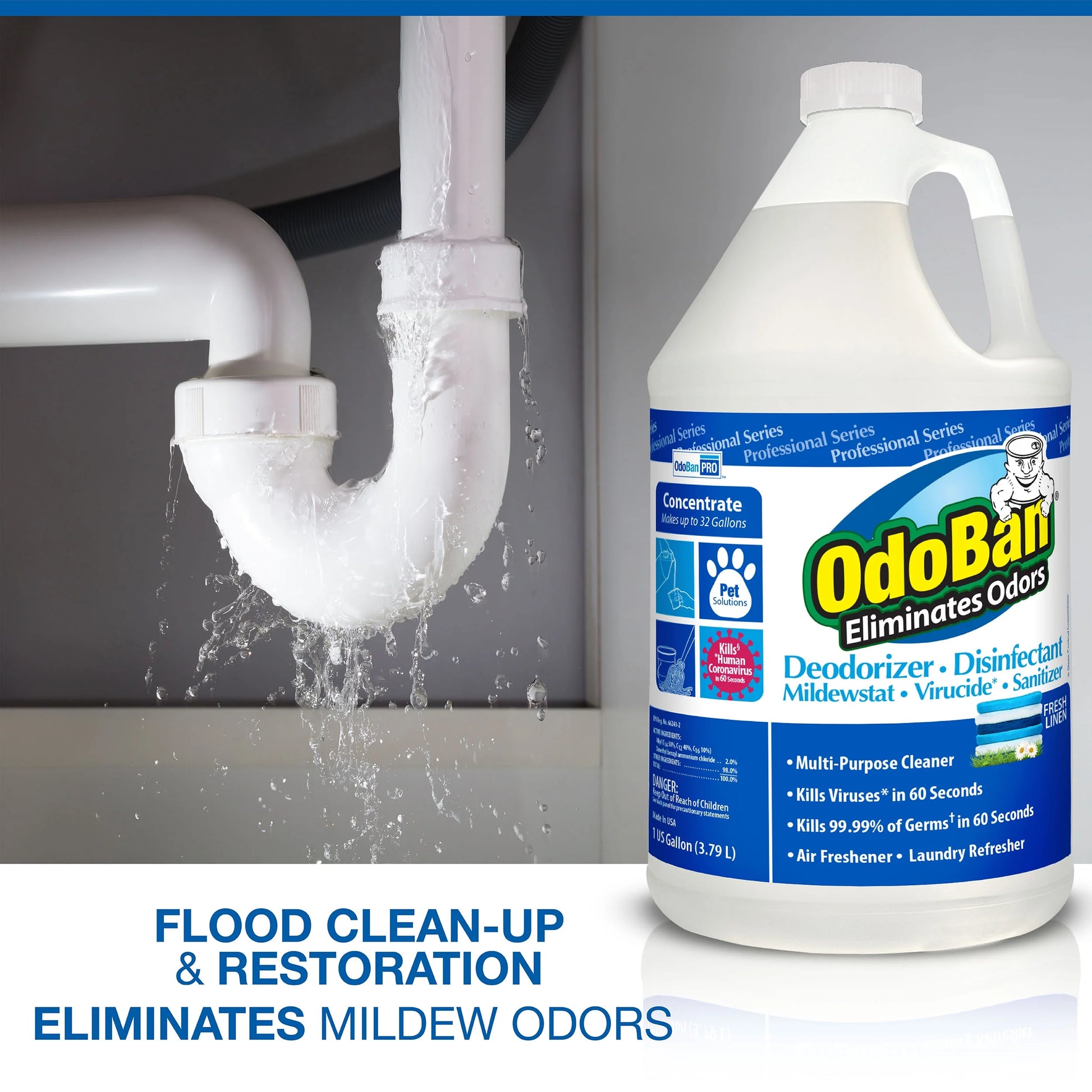 Professional Cleaning Odor Eliminator and Disinfectant, Fresh Linen, 1 Gallon Concentrate 2-Pack