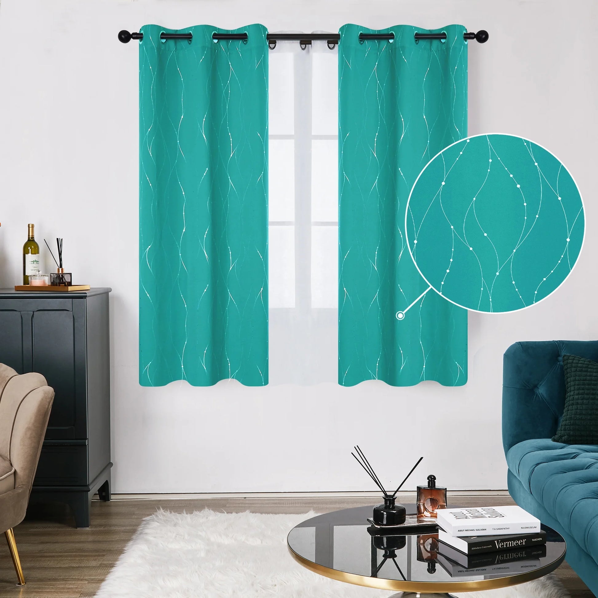 Silver Printed Blackout Curtains - 2 Panels, Wave Dots Pattern, Grommet Top, 52"X95", Thermal Insulated Drapes for Bedroom & Living Room, Gray