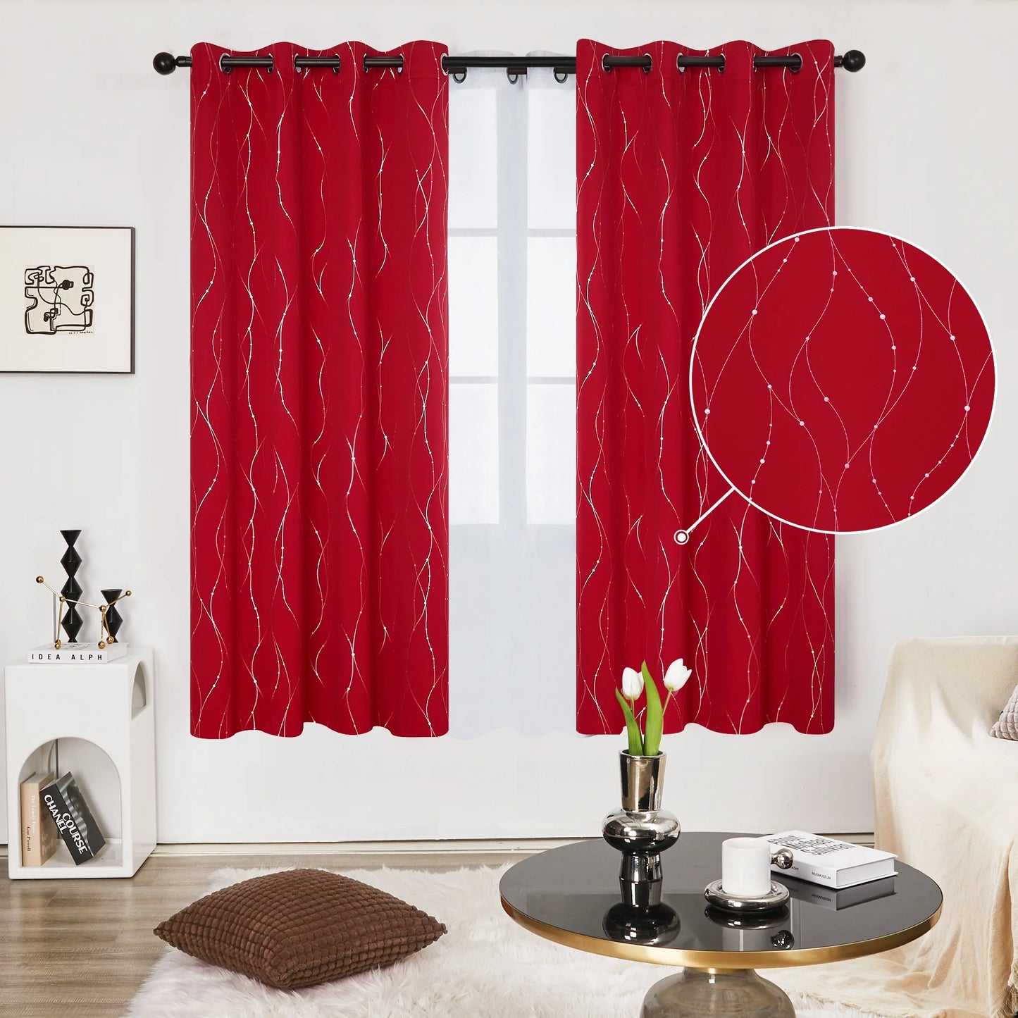 Silver Printed Blackout Curtains - 2 Panels, Wave Dots Pattern, Grommet Top, 52"X95", Thermal Insulated Drapes for Bedroom & Living Room, Gray