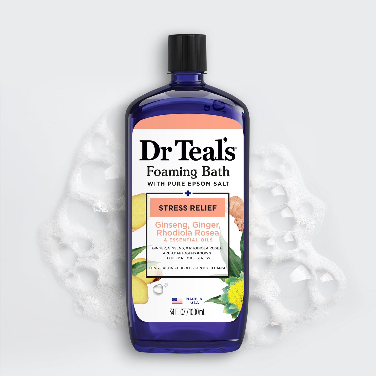 Stress Relief Foaming Bath with Ginseng & Ginger Essential Oils, 34 Fl Oz