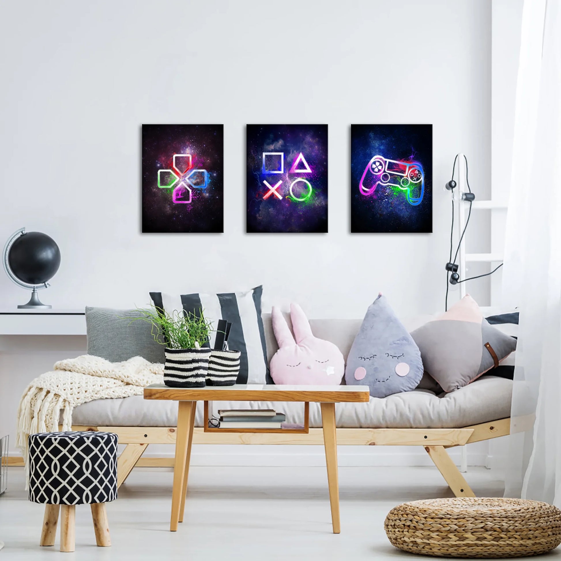 Gamer Symbol Framed Canvas Wall Art Paintings Gaming Wall Decor Prints Pictures Posters Artwork Room Decor Decoration 12"X16"X3 Pieces