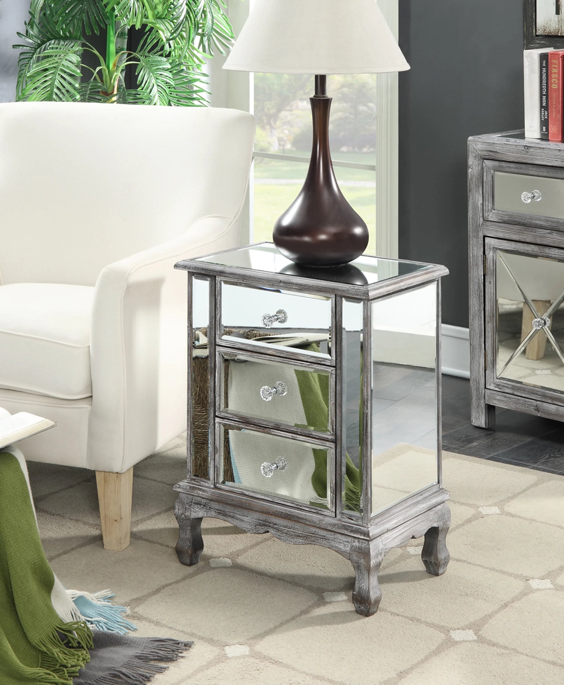 Gold Coast Vineyard 3-Drawer Mirrored End Table