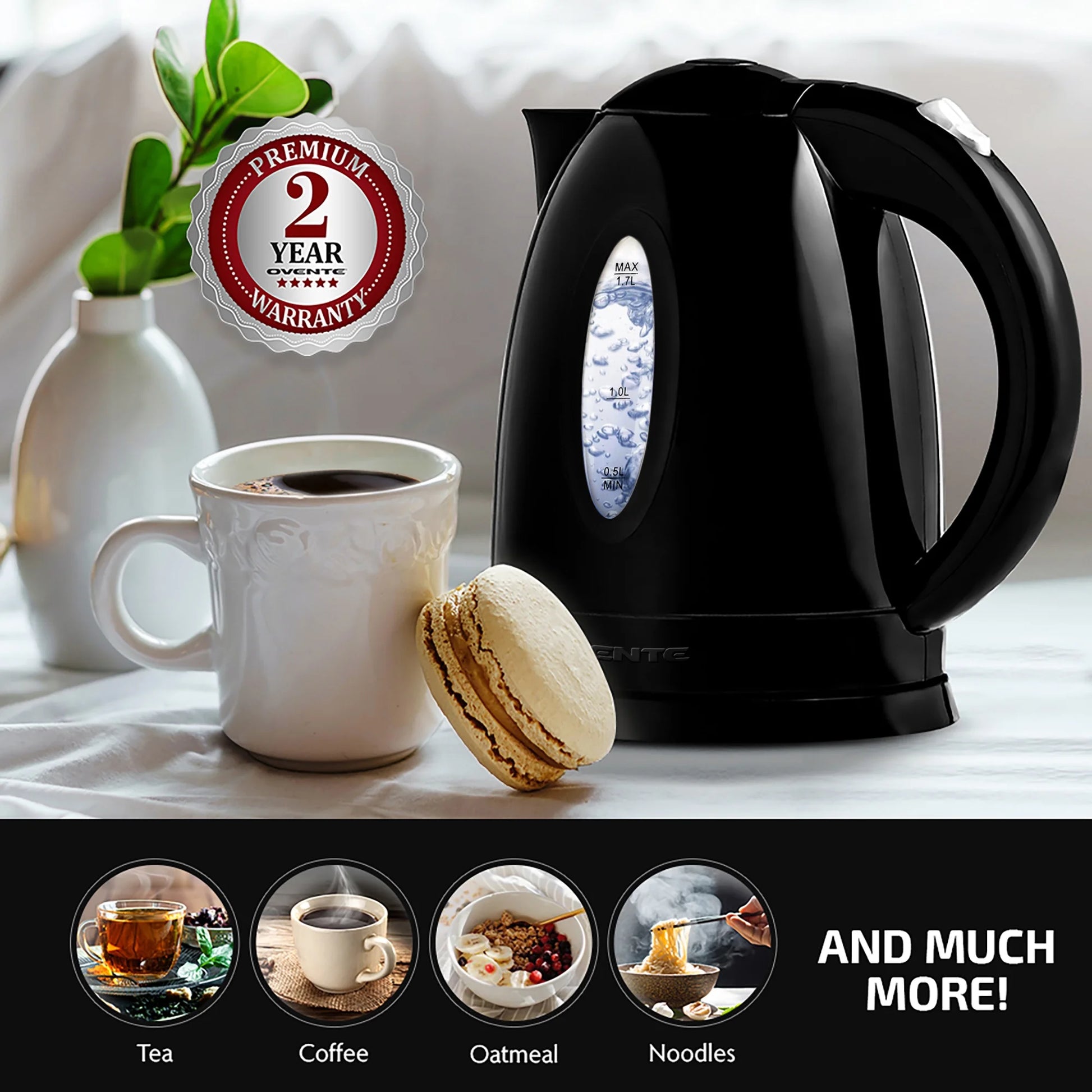 Electric Kettle Hot Water Heater 1.7 Liter - BPA Free Fast Boiling Cordless Water Warmer - Auto Shut off Instant Water Boiler for Coffee & Tea Pot - Black KP72B