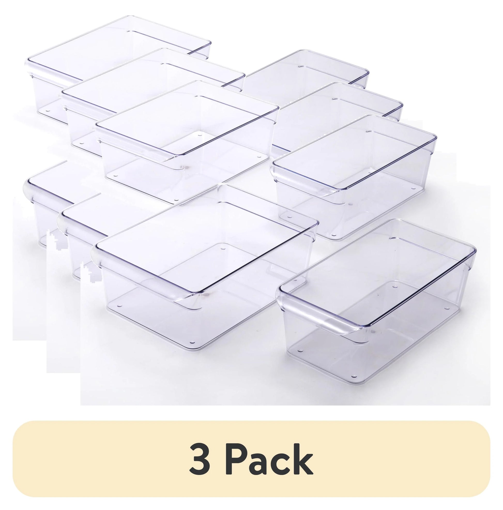 Clear Plastic Fridge Organization Bin 4-Pack Set, Various Sizes