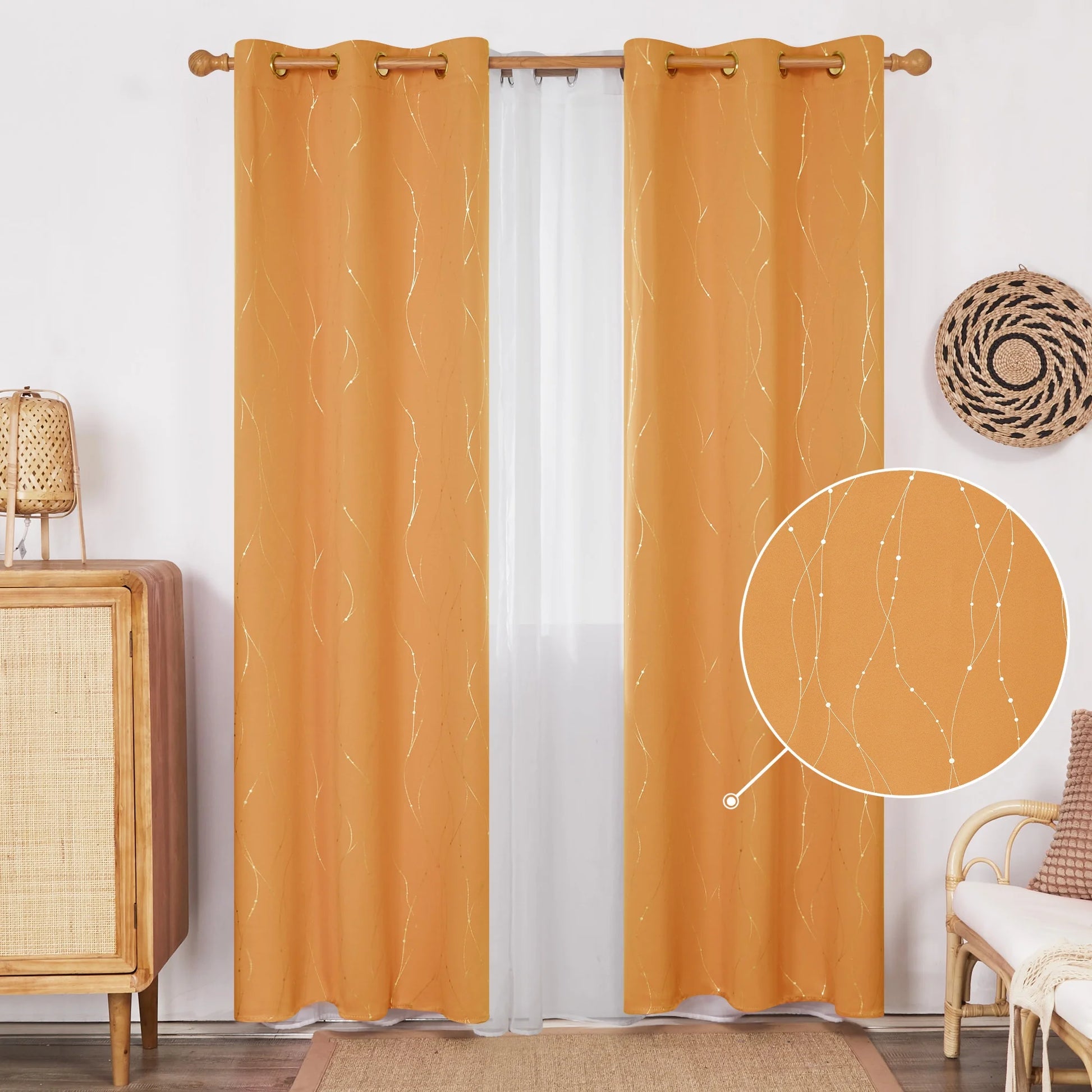 Silver Printed Blackout Curtains - 2 Panels, Wave Dots Pattern, Grommet Top, 52"X95", Thermal Insulated Drapes for Bedroom & Living Room, Gray