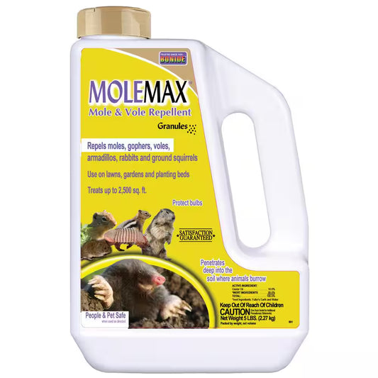 Molemax Mole and Vole Repellent Granules, 5 Lbs. Ready-To-Use, Lawn and Garden Mole Control, People and Pet Safe