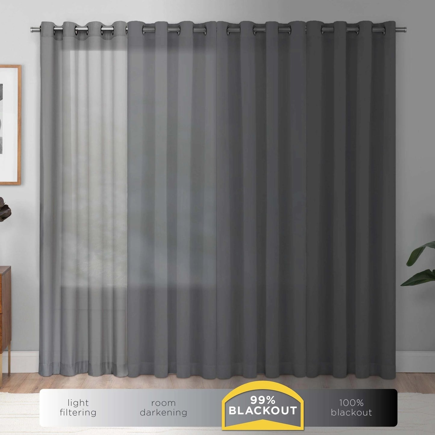 Nadya Floral Room Darkening Grommet Top Single Window Curtain Panel, Black, 52 X 63