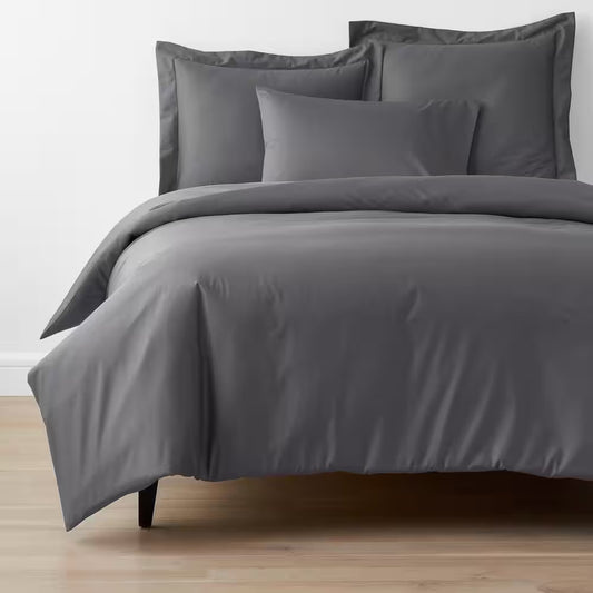 Company Cotton Stone Gray Solid 300-Thread Count Wrinkle-Free Sateen Full Duvet Cover