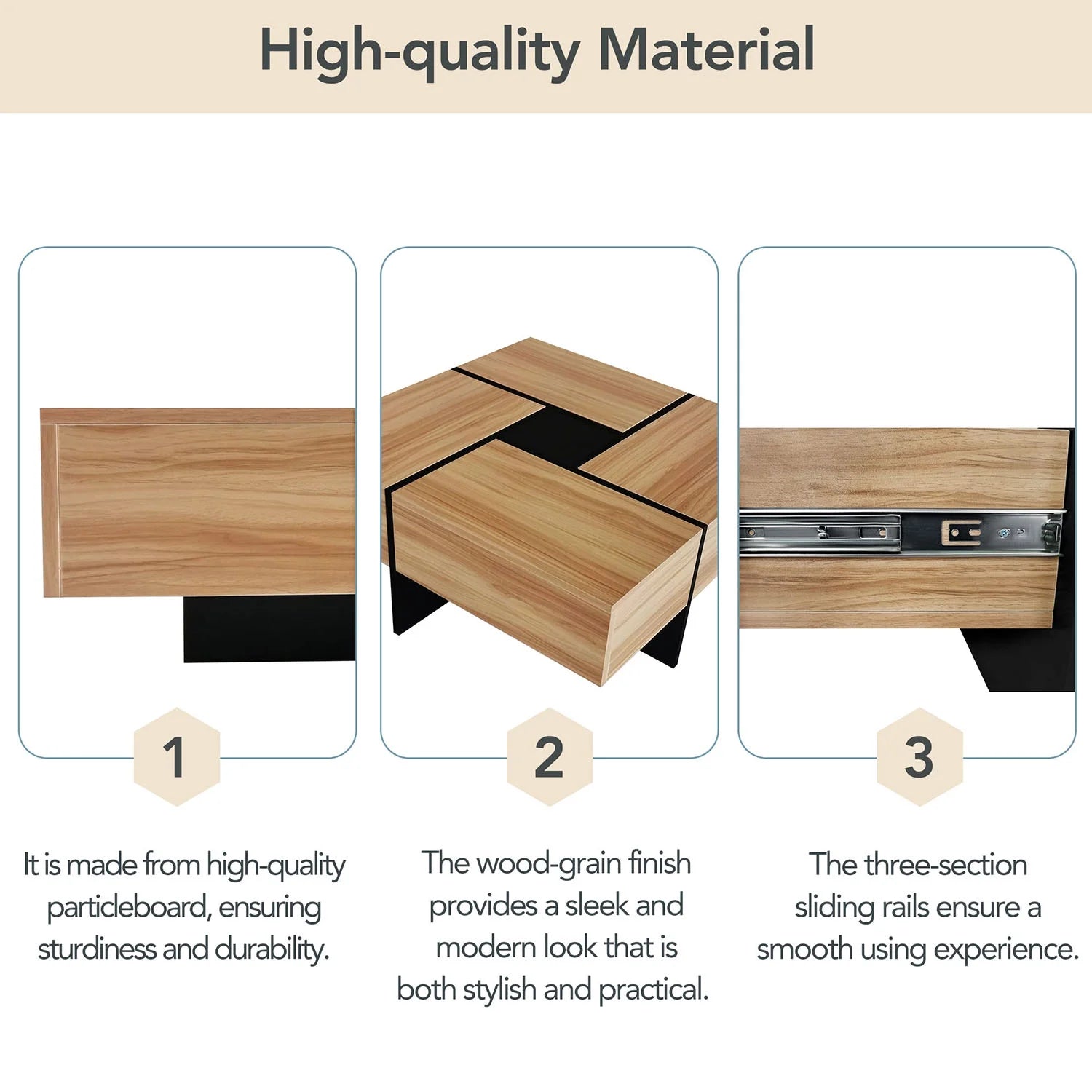 Unique Coffee Table, Side End Table with 4 Hidden Storage Compartments, Extendable Sliding Tabletop Accent Table for Living Room, Brown