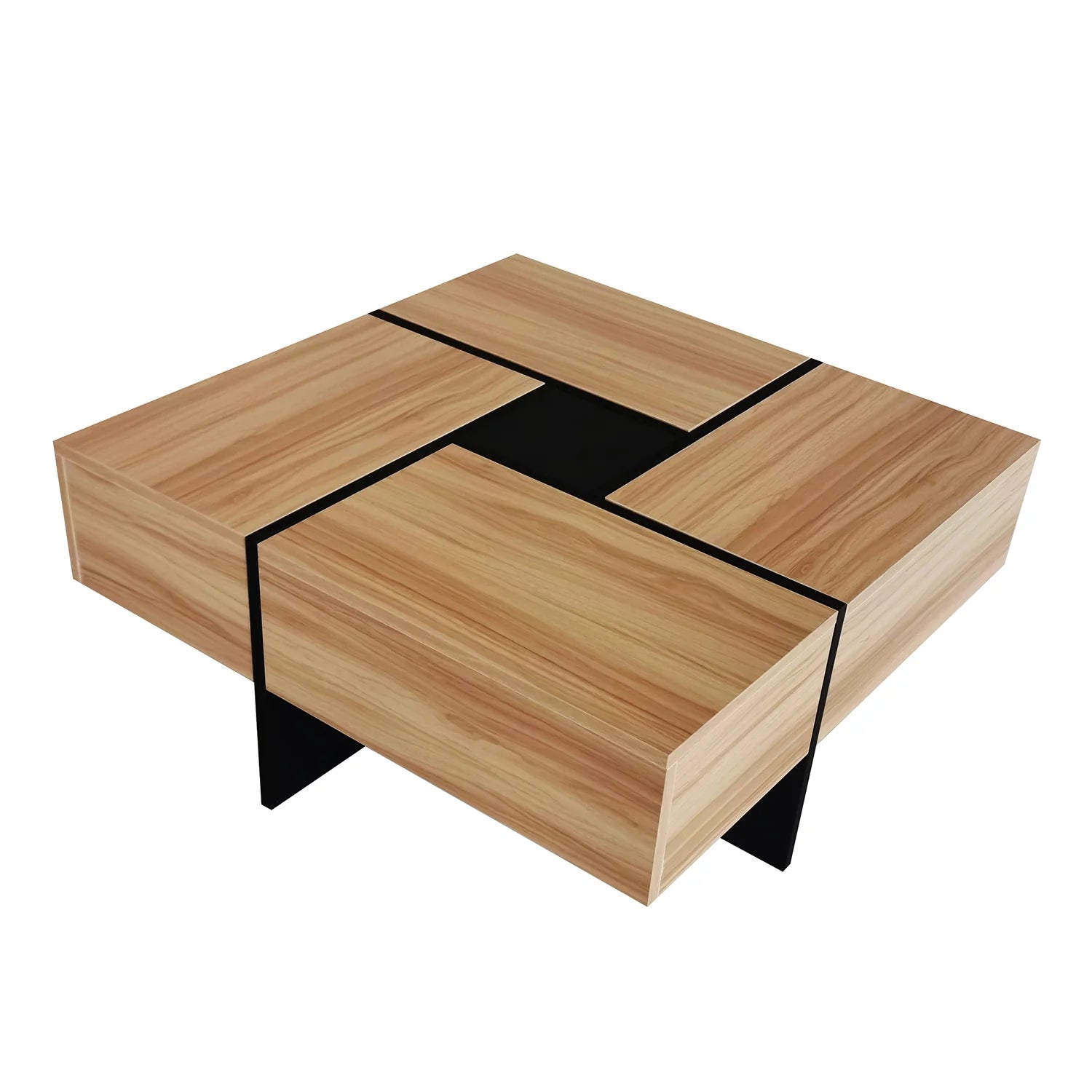 Unique Coffee Table, Side End Table with 4 Hidden Storage Compartments, Extendable Sliding Tabletop Accent Table for Living Room, Brown