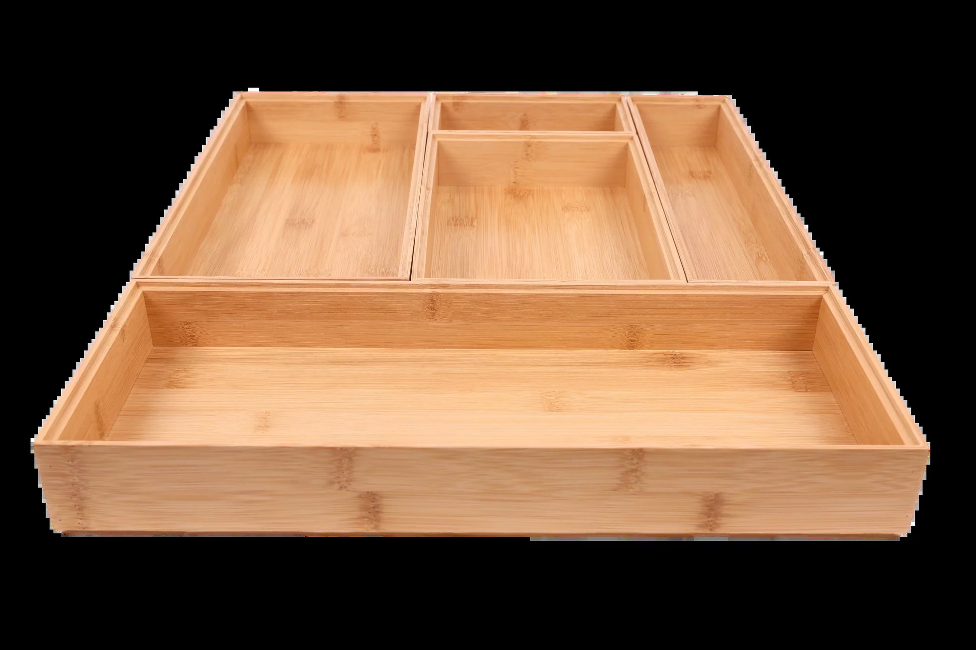 (3 Pack)  Bamboo Drawer Organizer 5Pc Set, 17.9Wx 14.96Dx1.97H In, Natural Bamboo Color